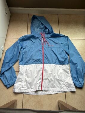 Columbia Blue and White Hooded Windbreaker with Red Accents